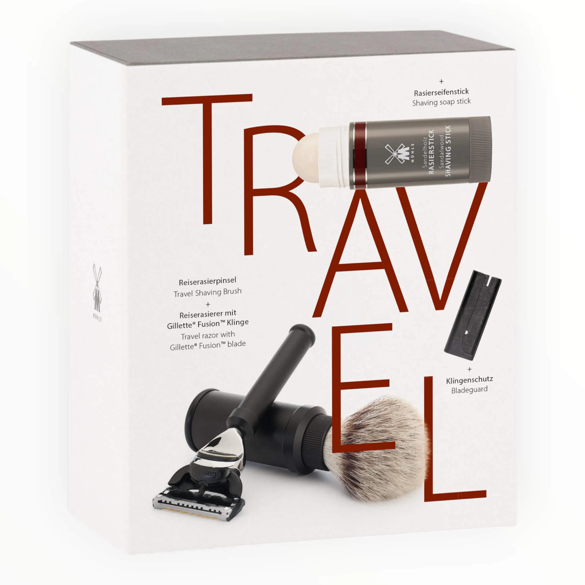 Mühle Shaving Gaveæske med Rejsebørste, Rejseskraber og Shave Stick, Travel