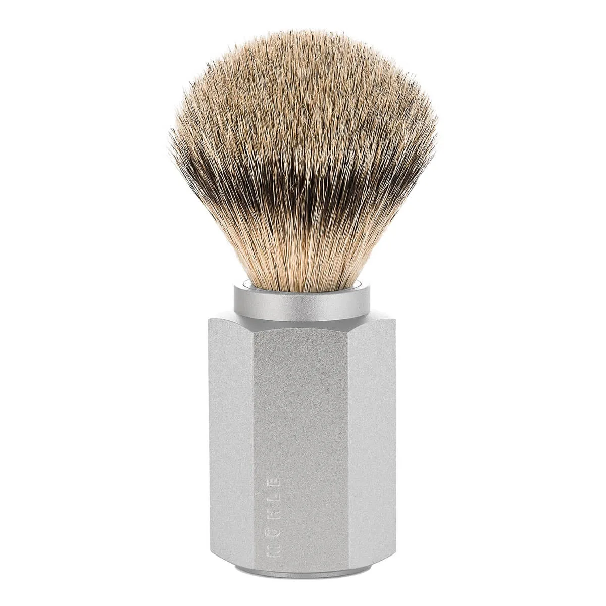 Mühle Shaving Mark Braun Silvertip Badger Barberkost, 21 mm, Hexagon, Sølv Aluminum