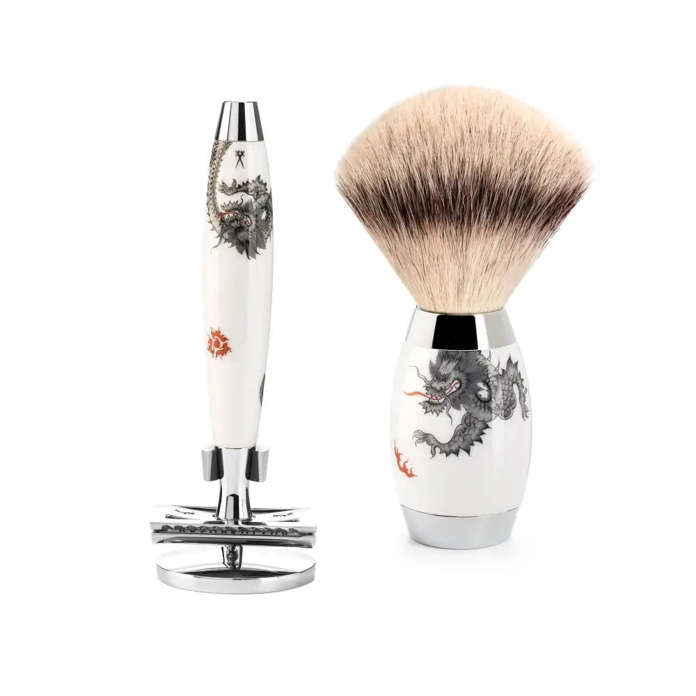 Mühle Shaving Meissen Porcelain Barbersæt med DE-Skraber, Silvertip FibreÂ® Barberkost og Holder til skraber, Porcelæn