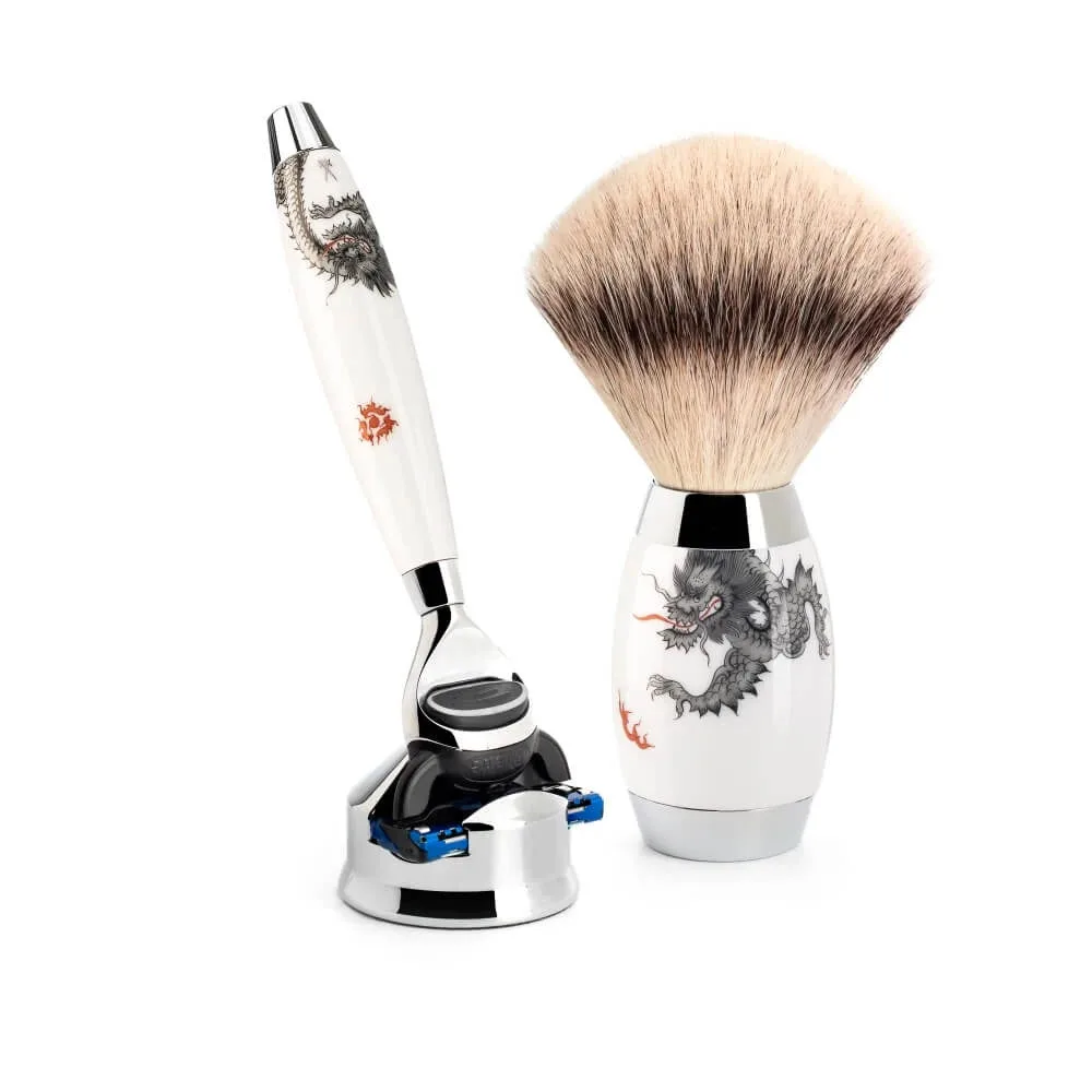 Mühle Shaving Meissen Porcelain Barbersæt med Fusion Skraber, Silvertip FibreÂ® Barberkost og Holder til skraber, Porcelæn