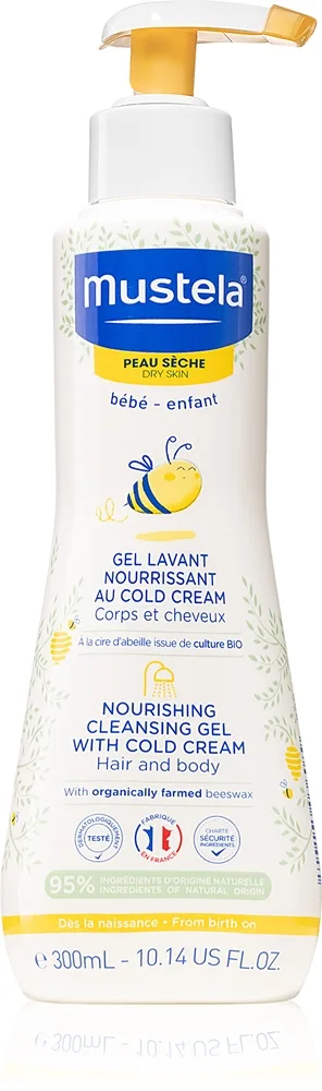 Mustela Bébé Dry Skin Närande rengörande gel med hudbarriärskräm för barn från födseln 300 ml