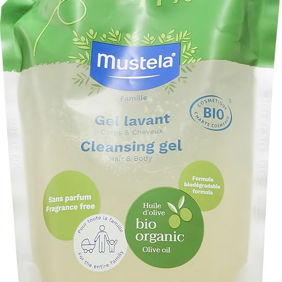 Mustela BIO Tvätt-gel för kropp och hår för barn från födseln Påfyllning 400 ml