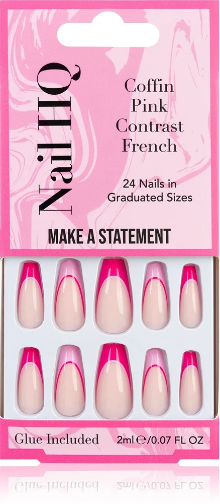 Nail HQ Coffin Pink Contrast French lösnaglar med lim 24 st.