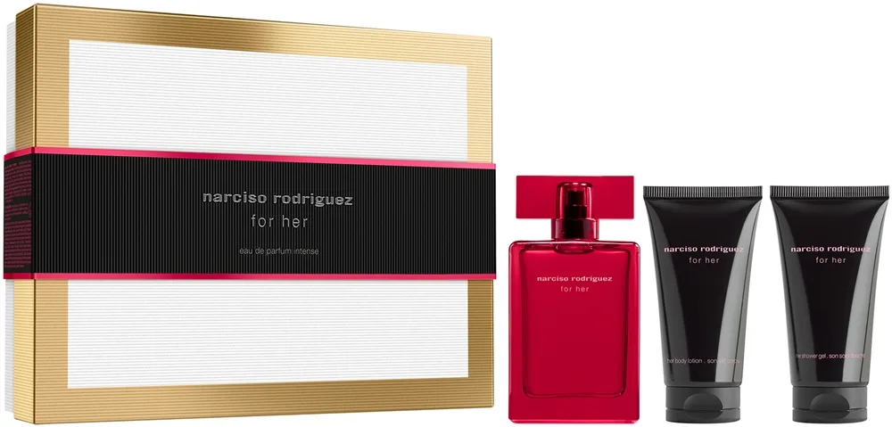 Narciso Rodriguez for her 1 x Eau de Parfum Intense 50 ml + 1 x Bodylotion 50 ml + 1 x Duschgel 50 ml Duftsæt