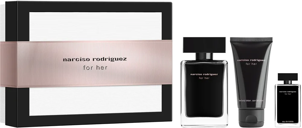 Narciso Rodriguez for her Eau de Toilette + Body Lotion + Eau de Toilette Mini Duftsæt