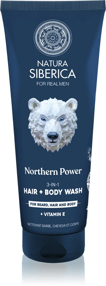 Natura Siberica Arctic Wild Northern Power pesugeeli hiuksiin, partaan ja vartalolle miehille 200 ml