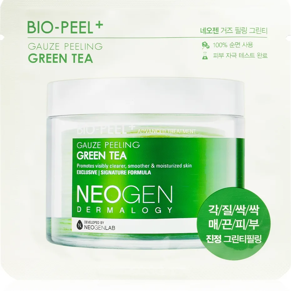 Neogen Dermalogy Bio-Peel+ Gauze Peeling Green Tea Eksfolierende bomuldspads Til udstråling og fugtighed 8 stk.
