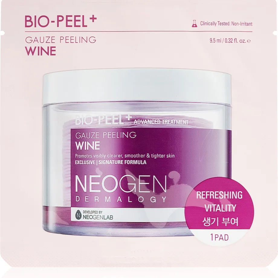 Neogen Dermalogy Bio-Peel+ Gauze Peeling Wine Eksfolierende bomuldspads Til at udglatte hud og formindske porer 1 stk.