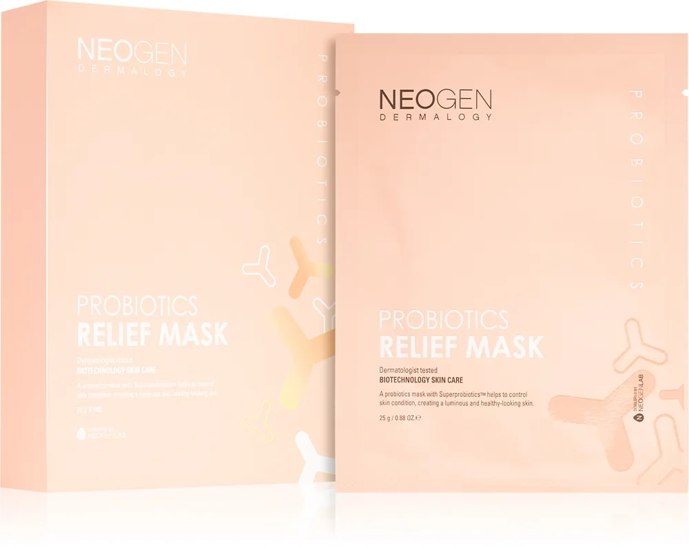 Neogen Dermalogy Probiotics Relief Mask Beroligende ansigts sheetmaske med probiotiske bakterier 5 stk.