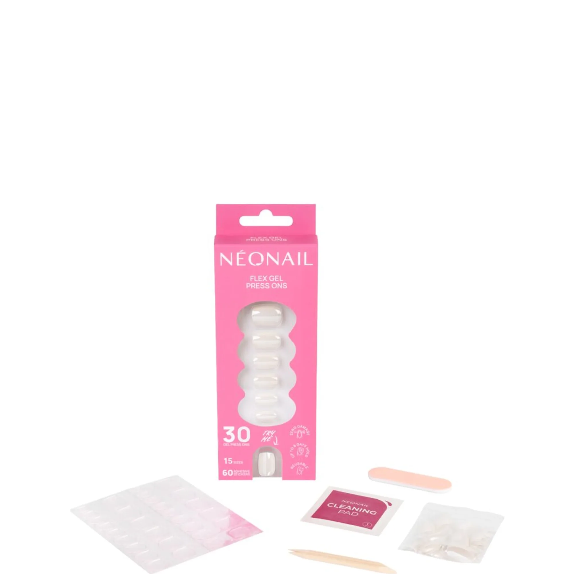 NÉONAIL Flex Gel Press Ons Short Square Neglelaksæt