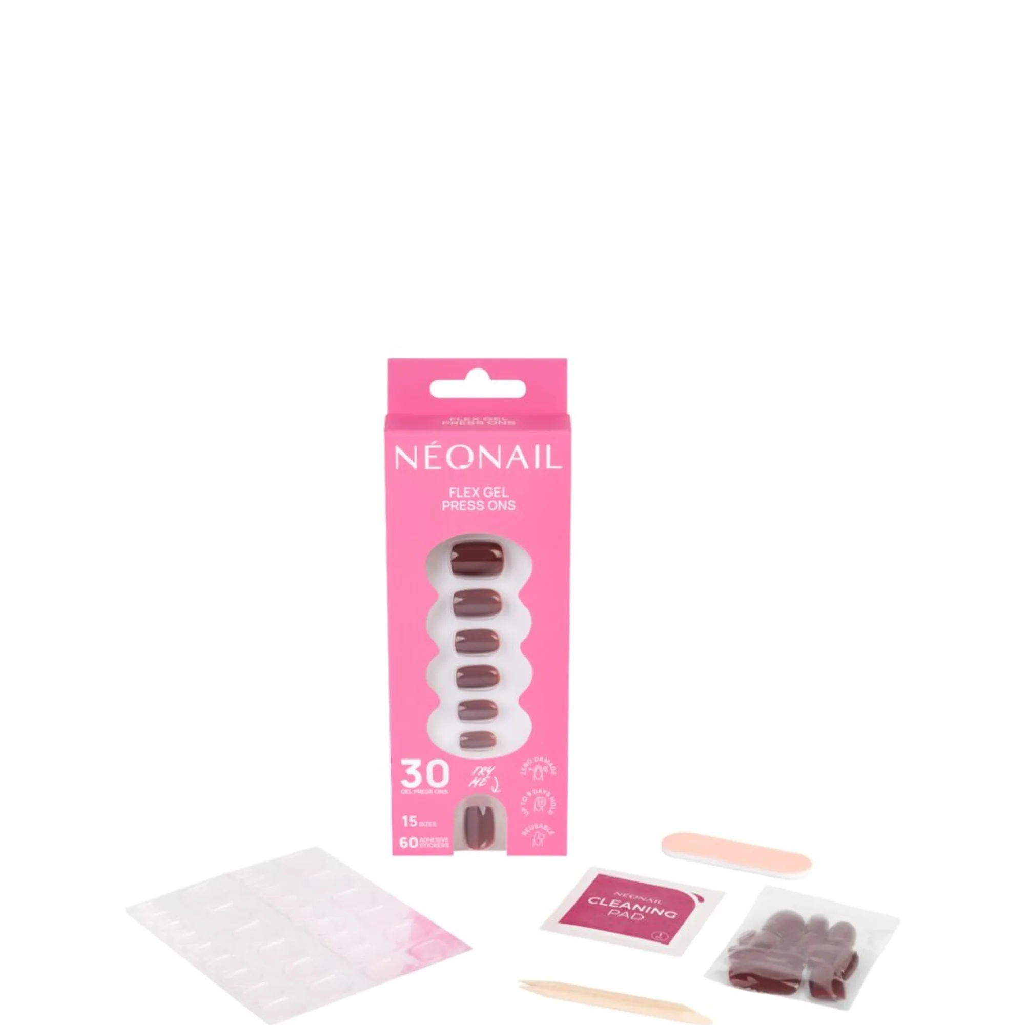 NÉONAIL Flex Gel Press Ons Short Square Neglelaksæt