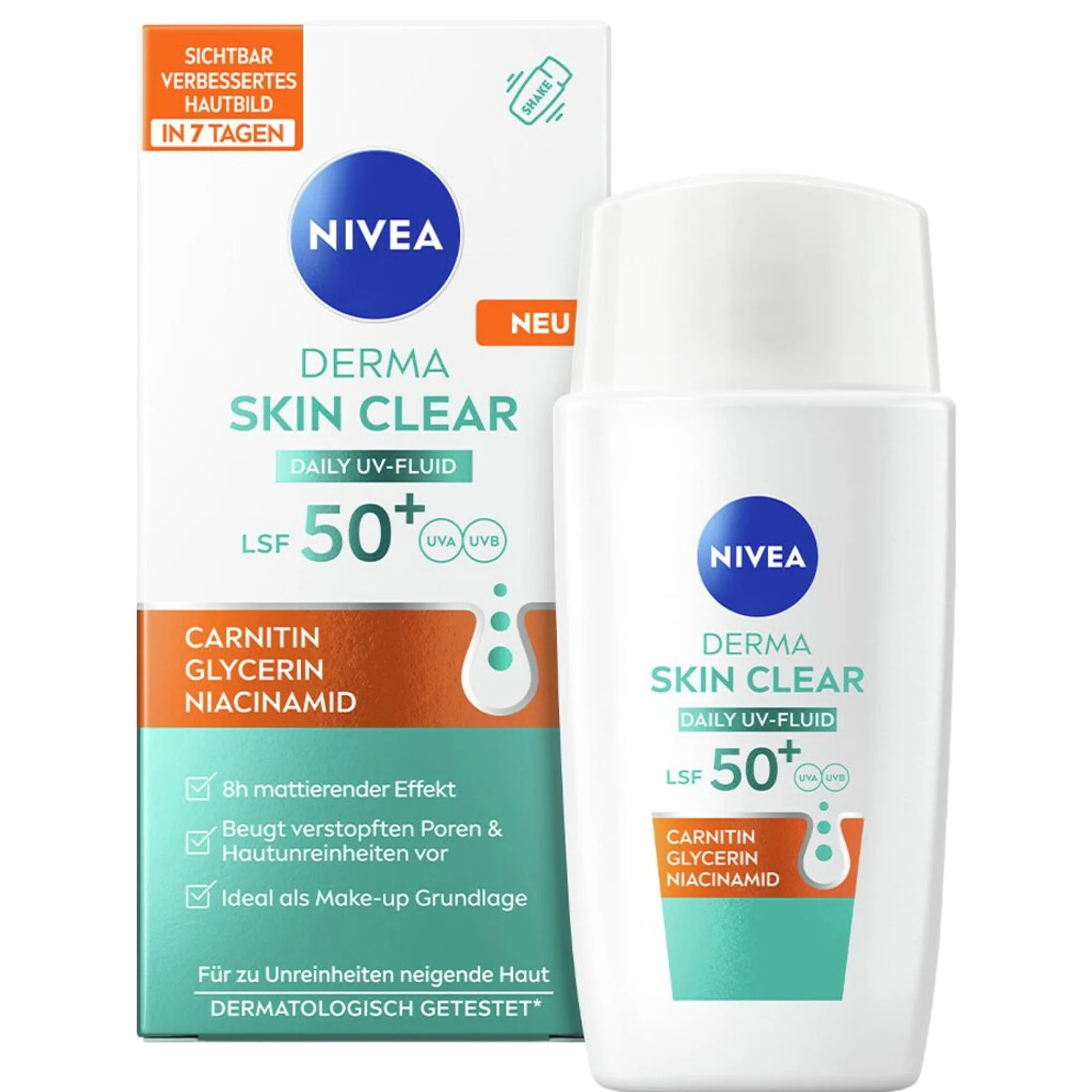 NIVEA Derma Skin Clear Daily UV Fluid LSF 50+ Solkräm