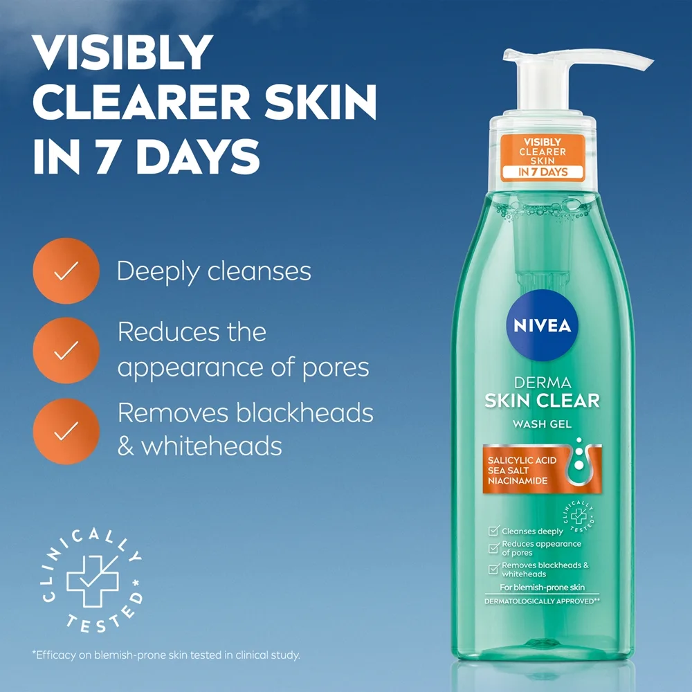 NIVEA Derma Skin Clear Gel ansiktsrengörare 150 ml