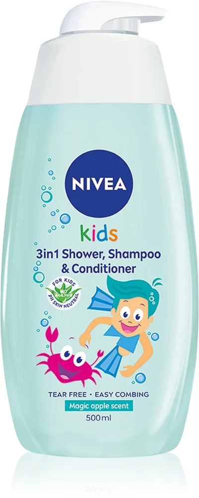 NIVEA Kids Magic Apple Delikat brusecreme og shampoo til børn 3-i-1 500 ml