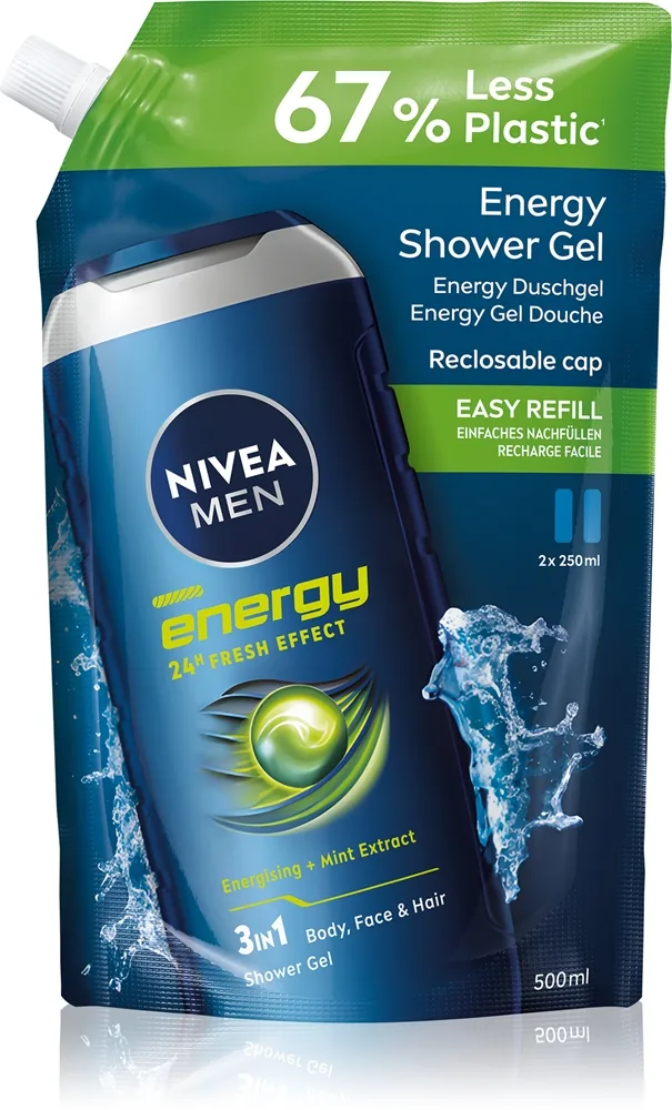 NIVEA MEN Energy Kroppstvätt för män Påfyllning 500 ml