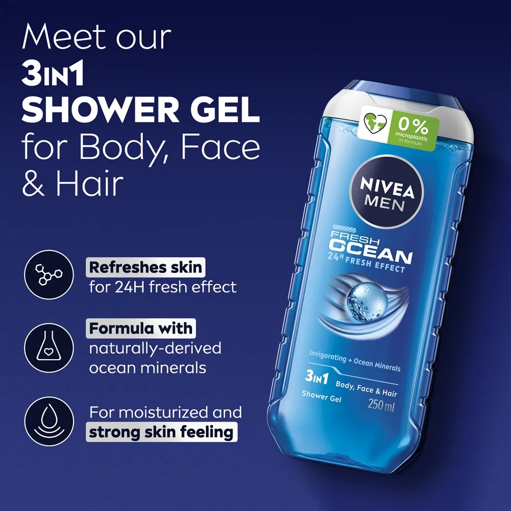 NIVEA MEN Fresh Ocean Energigivande duschgel för män 250 ml