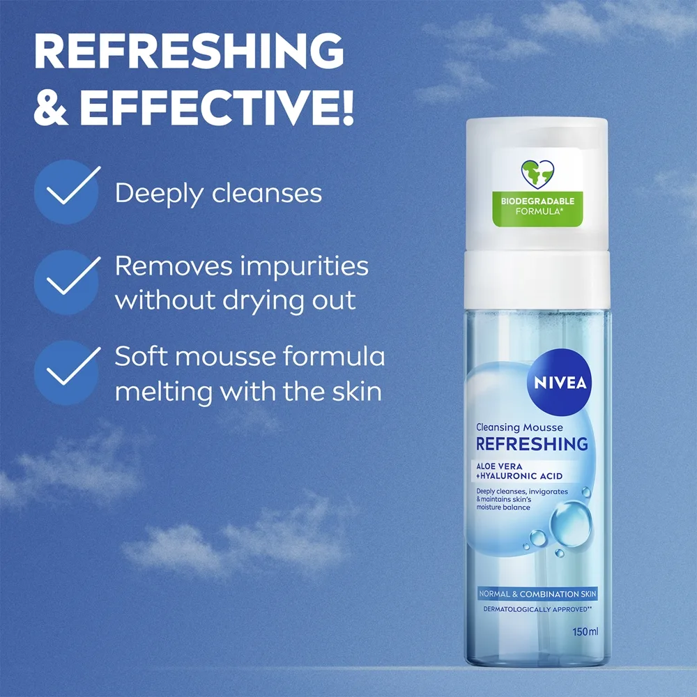 NIVEA Refreshing Löddrande ansiktstvätt för normal- och blandhud 150 ml