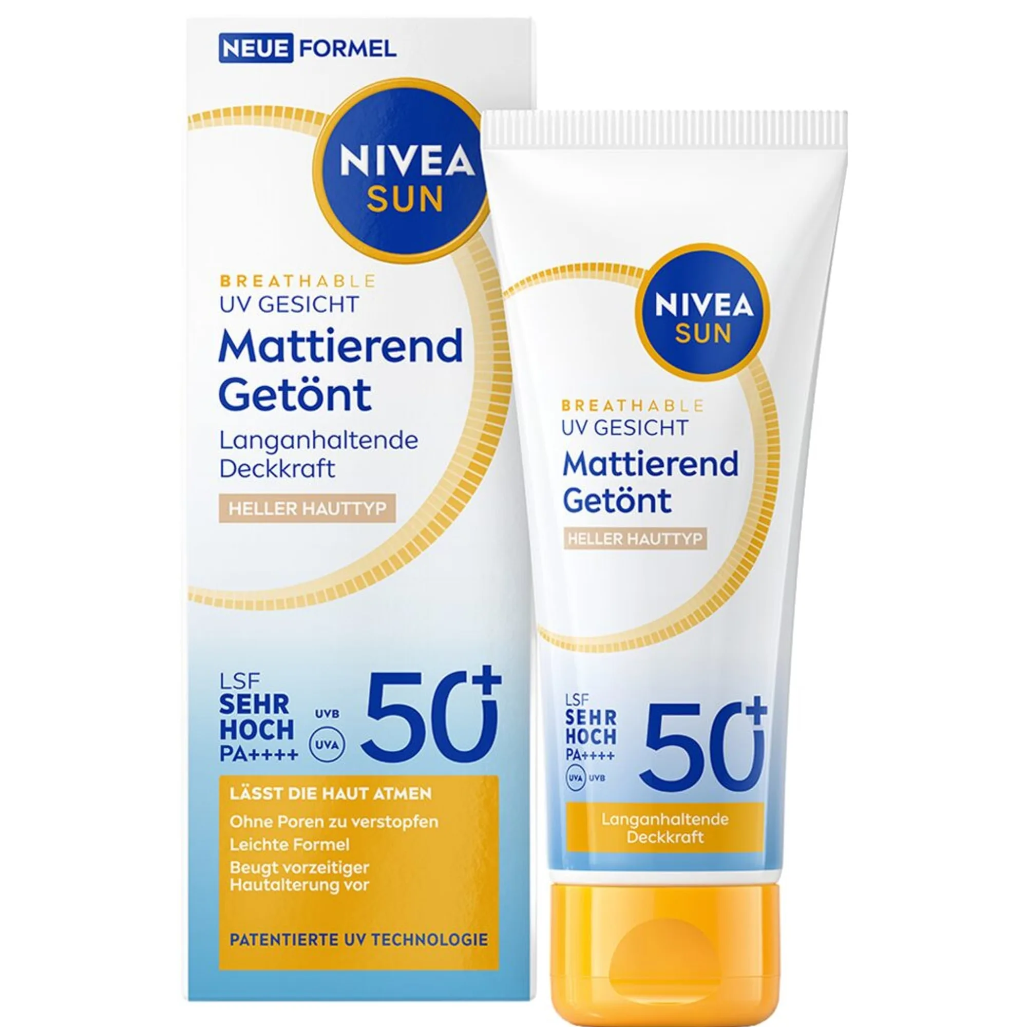 NIVEA SUN Breathable UV mattande tonad ansiktssolkräm för ljus hudtyp SPF 50+ Solkräm