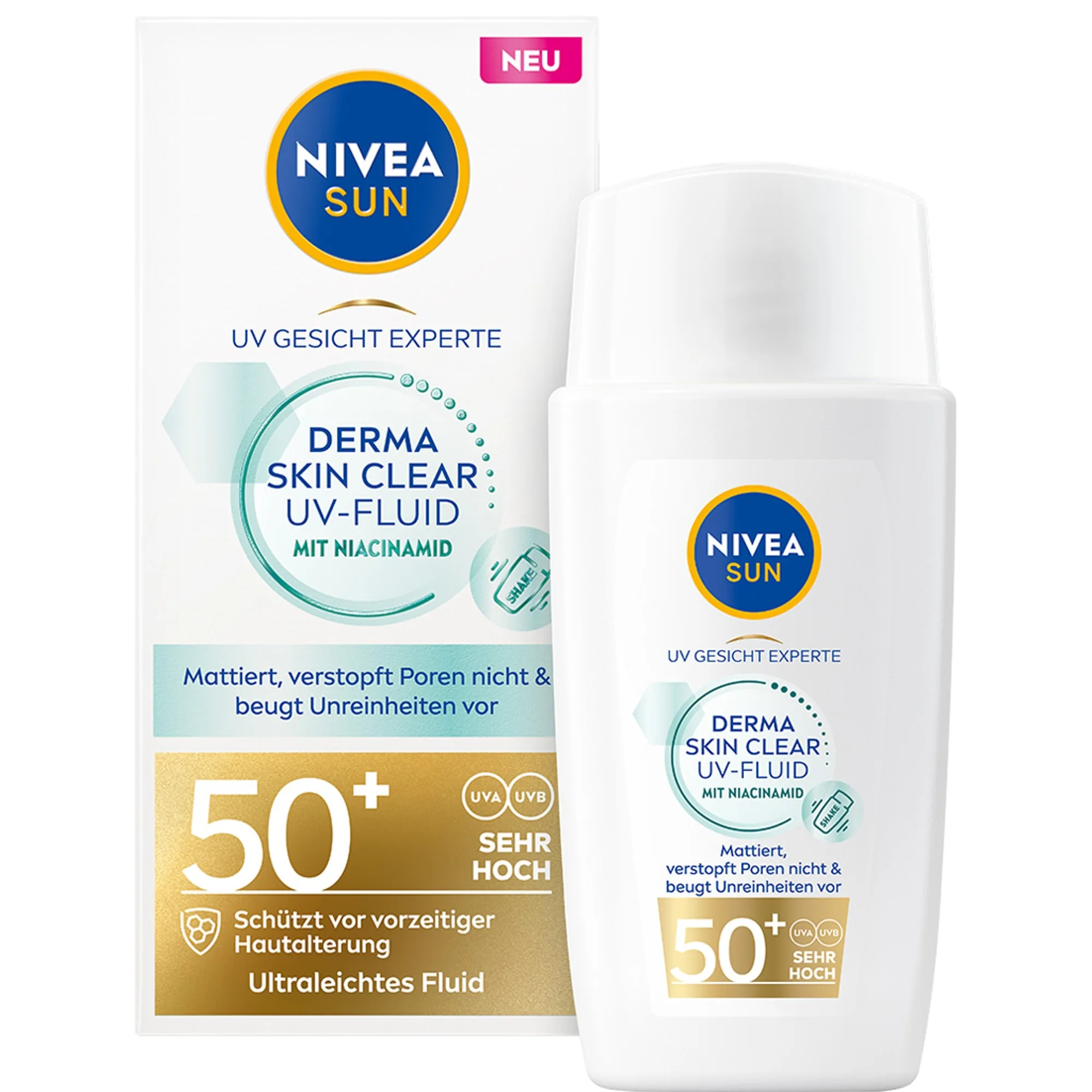 NIVEA SUN UV Gesicht Experte Derma Skin Clear UV-Fluid LSF 50+ Solgel
