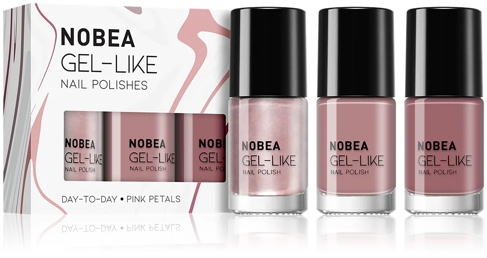 NOBEA Day-to-Day 3-Piece Gel-like Nail Polish set neglelaksæt Pink Petals