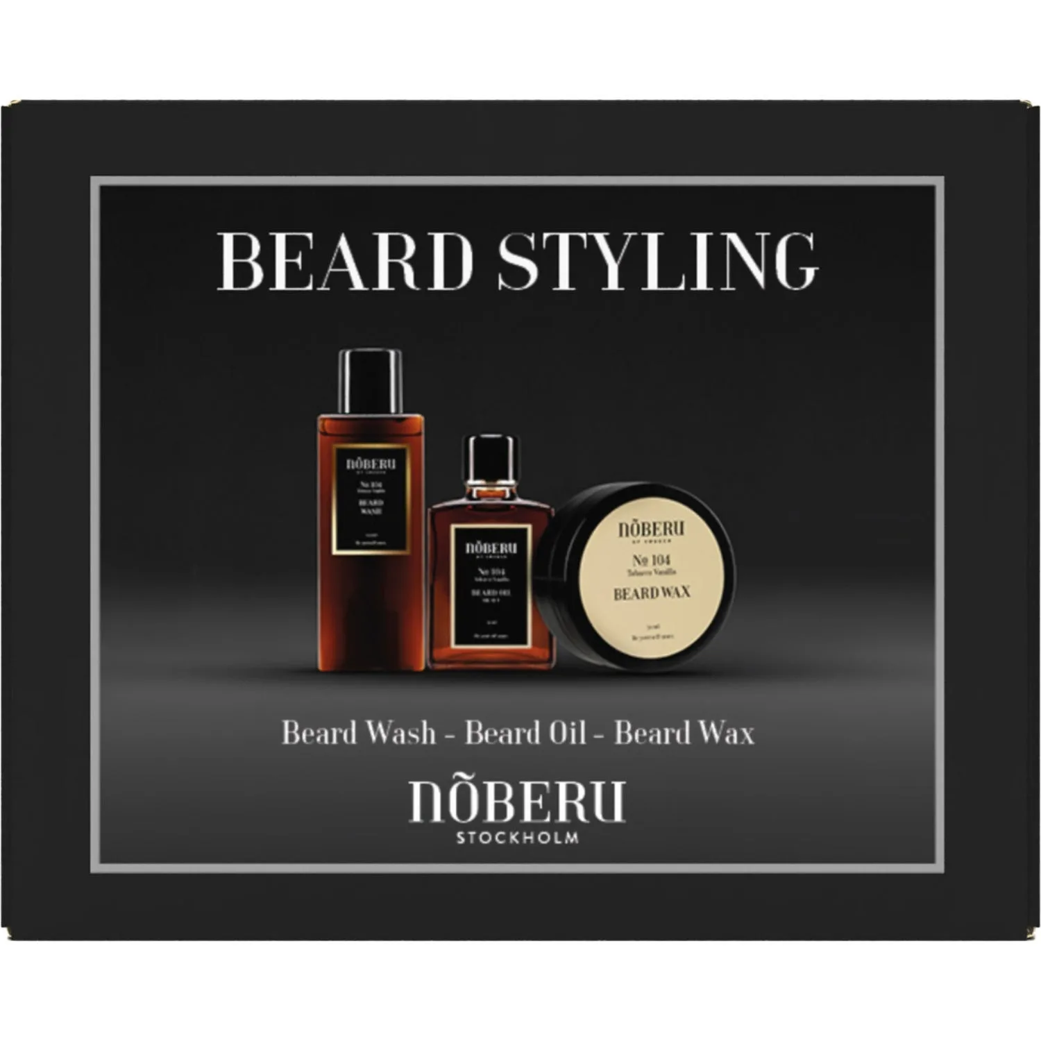 Nõberu Stockholm Noberu Giftbox Beard Styling Tobacco Vanilla Beard Oil, Face& Beard Wash & Beard Wax 30 + 130 + 50 ml