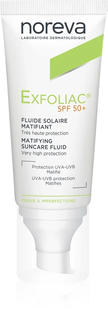 Noreva Exfoliac Mattifying Suncare Fluid SPF 50+ Skyddande matt vätska för ansiktet SPF 50+ 40 ml