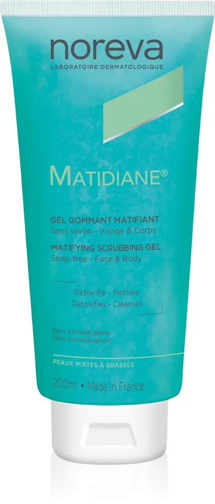Noreva Matidiane Matifying Scrubbing Gel puhdistava kuorintageeli rasvoittuvalle ja ongelmaiholle 200 ml