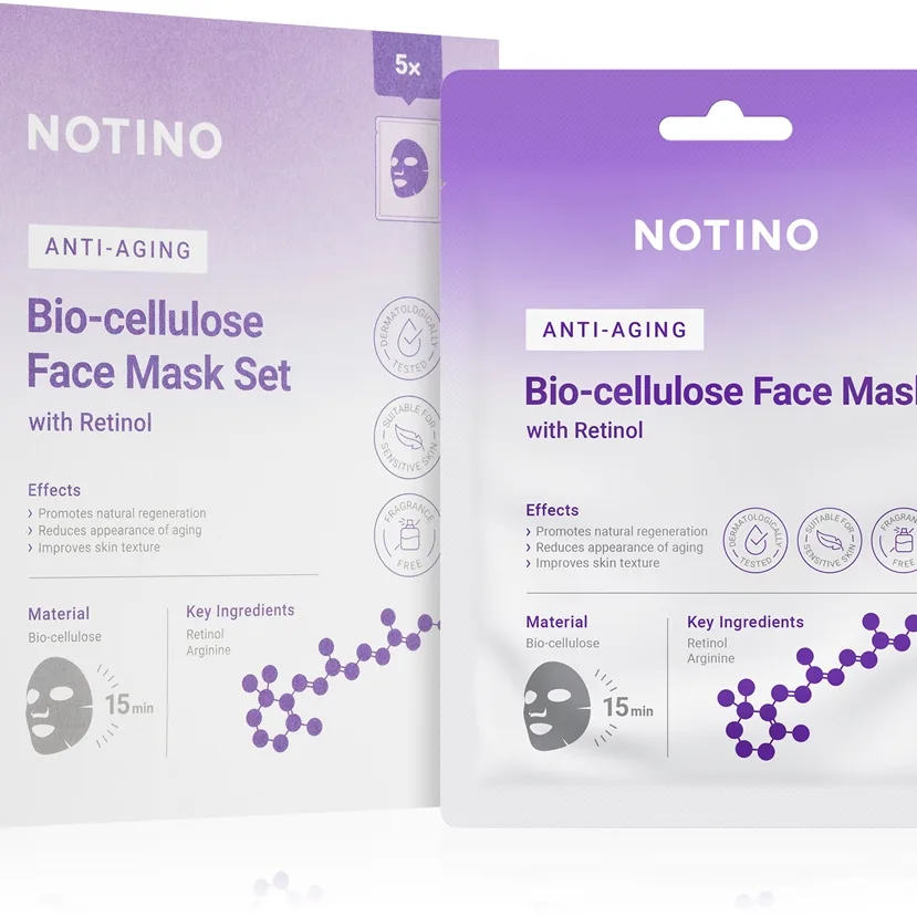 Notino Anti-Aging Bio-Cellulose Face Mask with Retinol uppsättning med sheetmasker med effekt mot rynkor