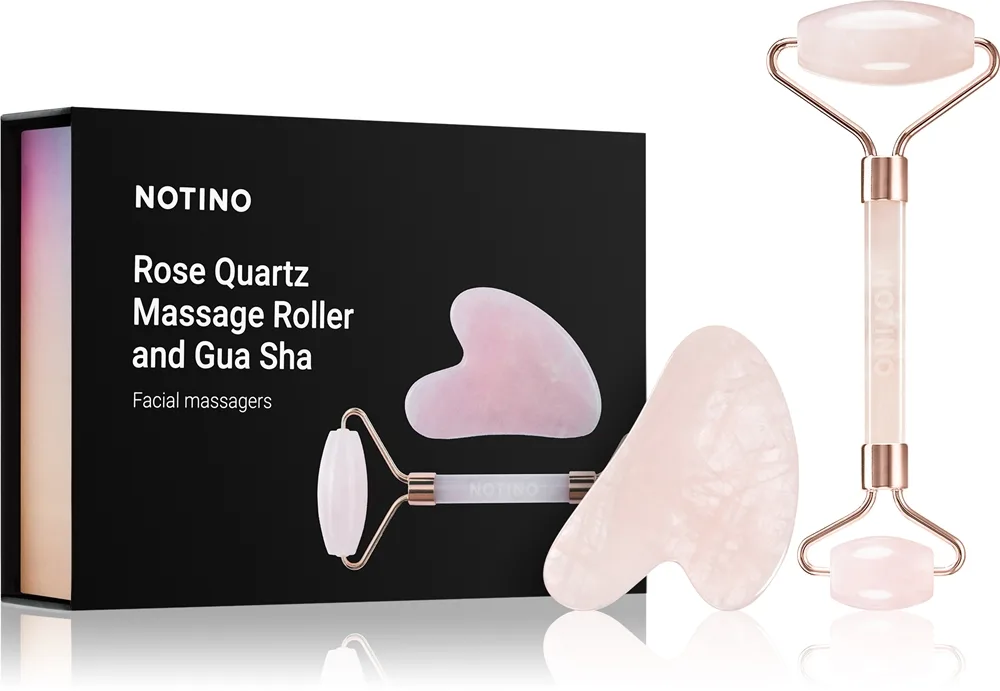 Notino Skincare Tools Rose Quartz Massage Roller and Gua Sha massagerulle för ansikte och massagehjälpmedel Rose Quartz