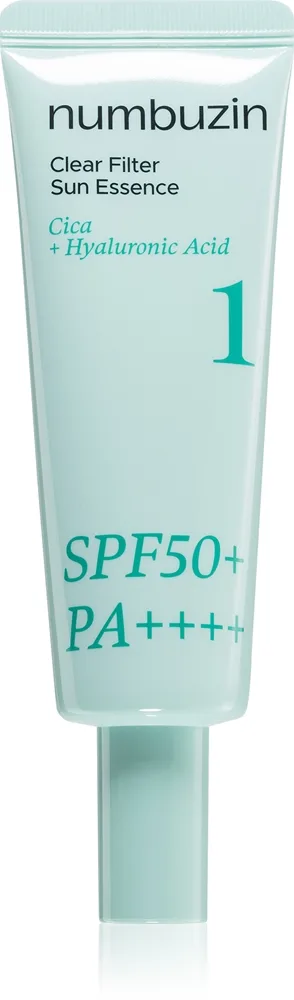 Numbuzin No. 1 Clear Filter Sun Essence glødgivende essens har en beroligende virkning SPF 50+ 50 ml