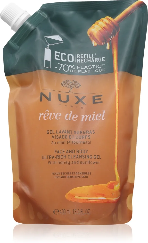 Nuxe Rêve de Miel Face and Body Ultra-Rich Cleansing Gel puhdistusgeeli kuivalle ja herkälle iholle refill 400 ml