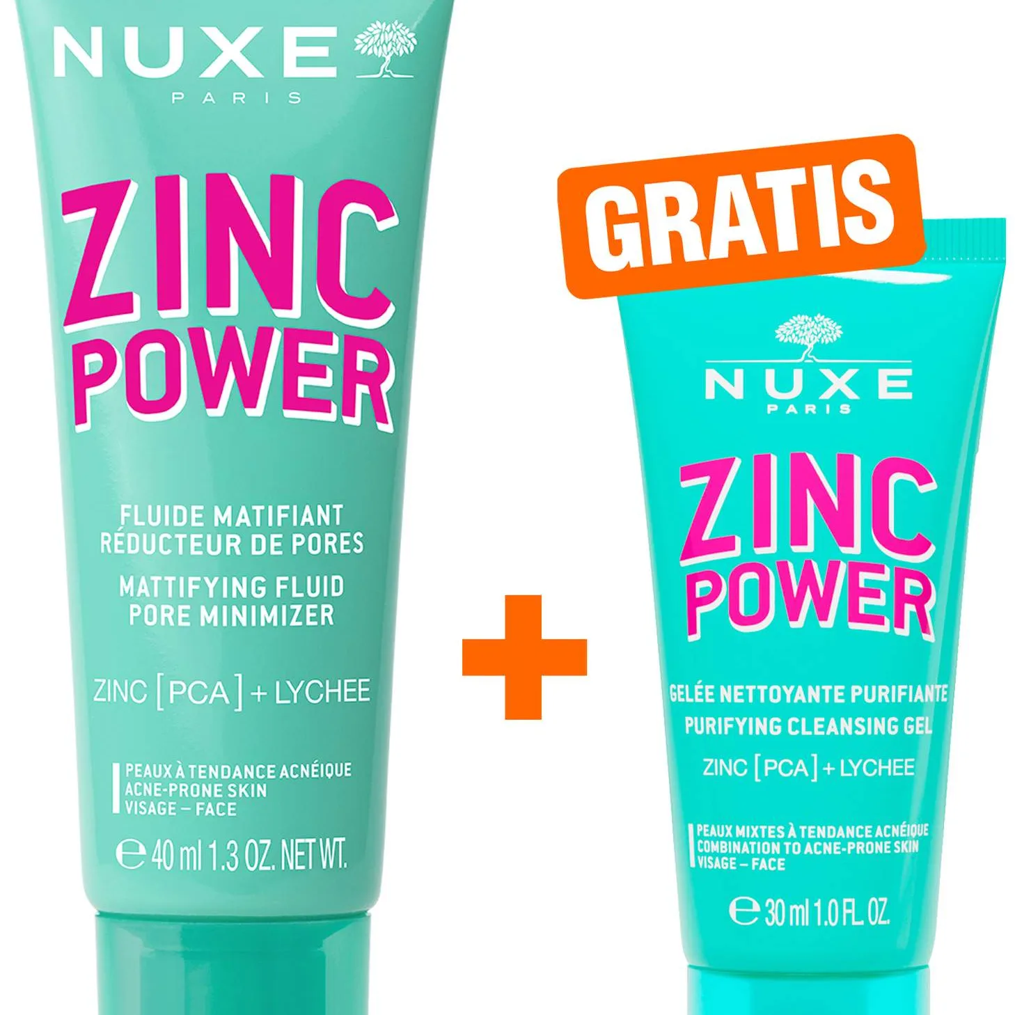 NUXE Zinc Power Fluid 40 ml + gratis NUXE Zinc Power Reinigungsgel 30 ml - Bei Akne und Pickeln