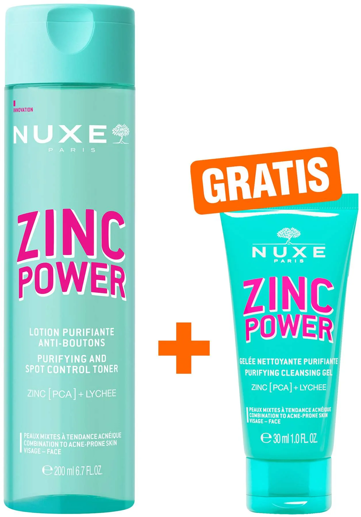 NUXE Zinc Power Lotion 200 ml + gratis NUXE Zinc Power Reinigungsgel 30 ml - Bei Akne und Pickeln