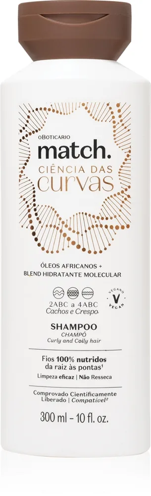 oBoticário Match. Science of Curves Feuchtigkeit spendendes Shampoo für welliges und lockiges Haar 300 ml