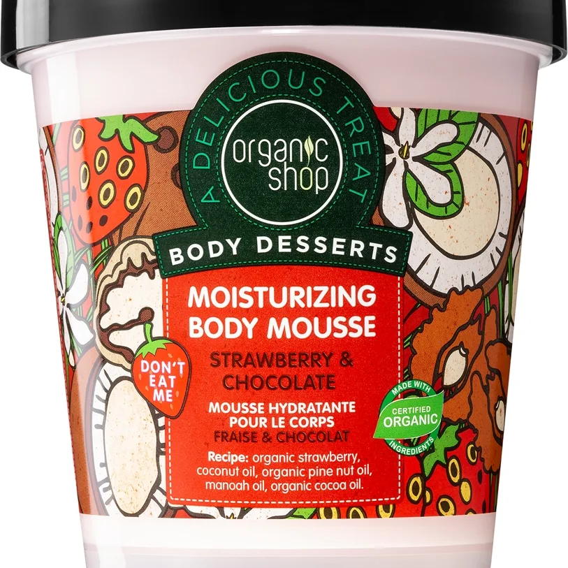 Organic Shop Body Desserts Strawberry & Chocolate Kroppsmousse med återfuktande effekt 450 ml