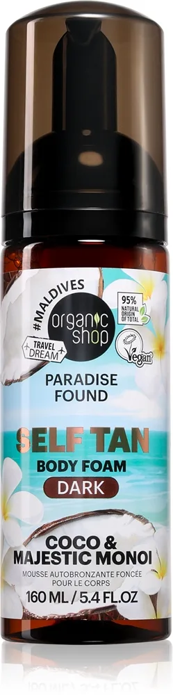 Organic Shop Paradise Found Coco & Majestic Monoi Kroppsmousse med en brun utan sol-effekt Skugga Dark 160 ml