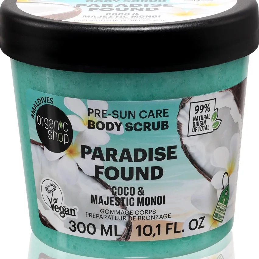 Organic Shop Paradise Found Coco & Majestic Monoi vartalokuorinta kauniiseen rusketukseen ja ihon terveyteen 300 ml
