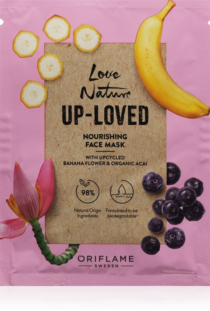 Oriflame Love Nature Up-Loved Upcycled Banana Flower & Organic Acai kosteuttava ja ravitseva kasvonaamio 10 ml
