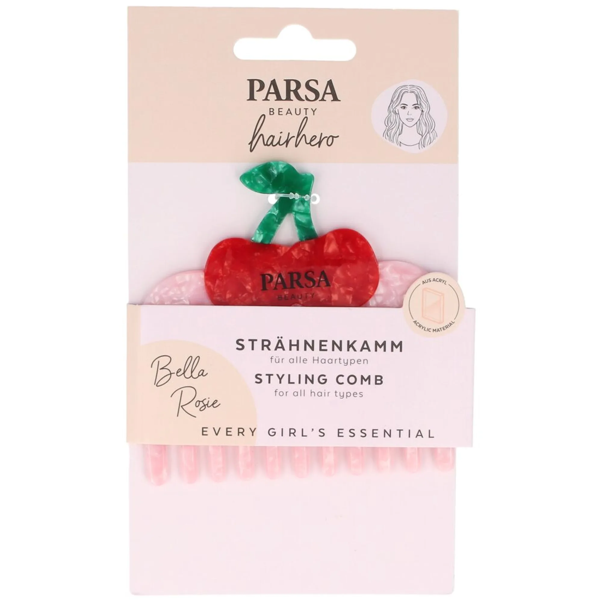 PARSA Beauty Strähnenkamm mit Kirschen Detail Detangling brush