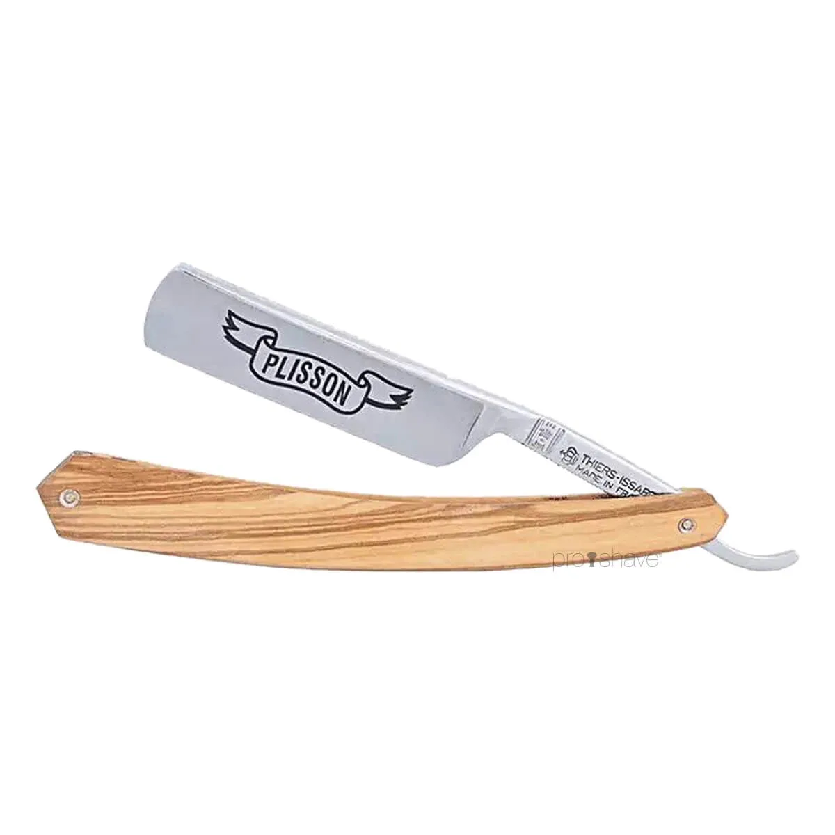 Plisson 1808 Straight Razor, 5/8 Round Nose, Oliventræ