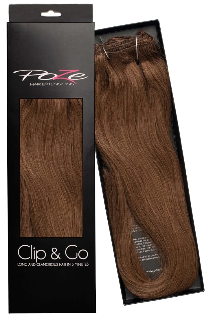 Poze Hairextensions Poze Clip&Go Löshår Äkta 6B Lovely Brown 7 delar/set 50cm