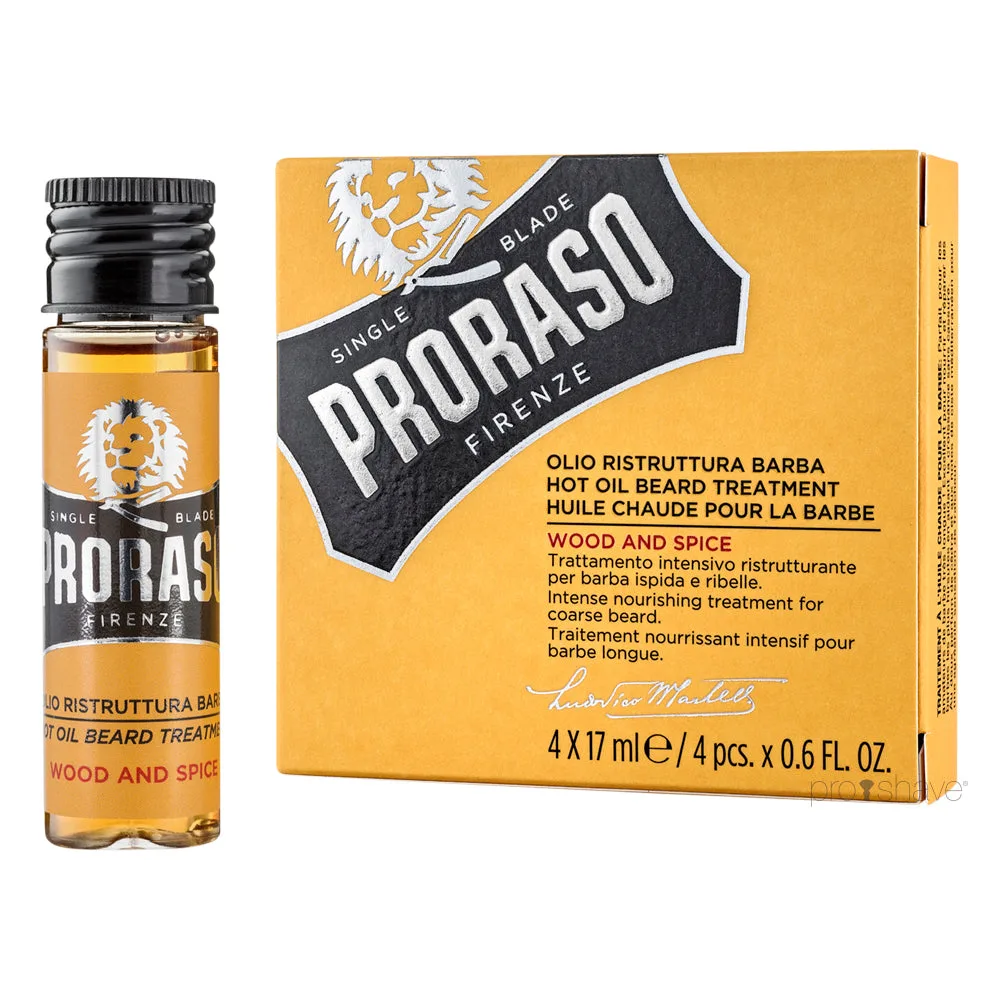 Proraso Wood and Spice Hot Set intensiivinen öljyhoito vahvoihin partakarvoihin 4 x 17 ml