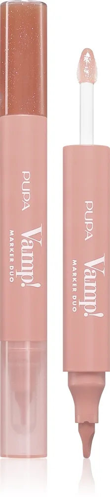 PUPA Milano Vamp! Lip Marker Duo huulikynä kiiltävä sävy 001 Watery Nude 1.4 ml