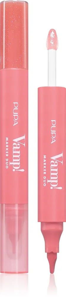 PUPA Milano Vamp! Lip Marker Duo huulikynä kiiltävä sävy 002 Frozen Rose 1.4 ml