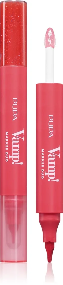 PUPA Milano Vamp! Lip Marker Duo huulikynä kiiltävä sävy 004 Spicy Raspberry 1.4 ml
