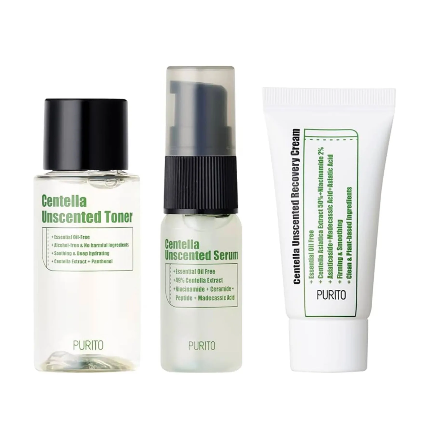 Purito Wonder Releaf Centella Mini Kit Unscented Rese-set för känslig och irriterad hud