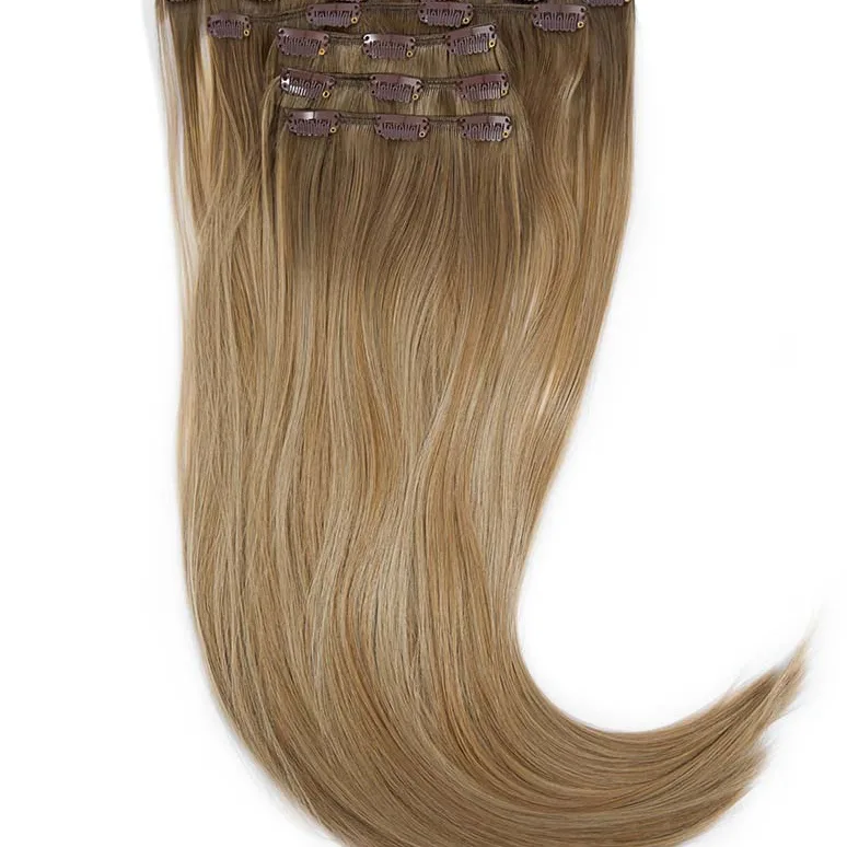 Rapunzel of Sweden Vegan Clip-ins Straight / Medium Volume / 5 pieces 50 cm Brown Ash Blonde Balayage B5.1/7.5