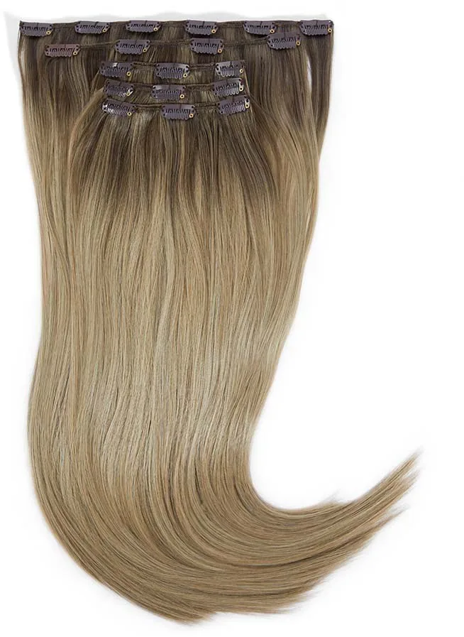Rapunzel of Sweden Vegan Clip-ins Straight / Medium Volume / 5 pieces 50 cm Dark Ashy Blonde Balayage B2.6/10.9
