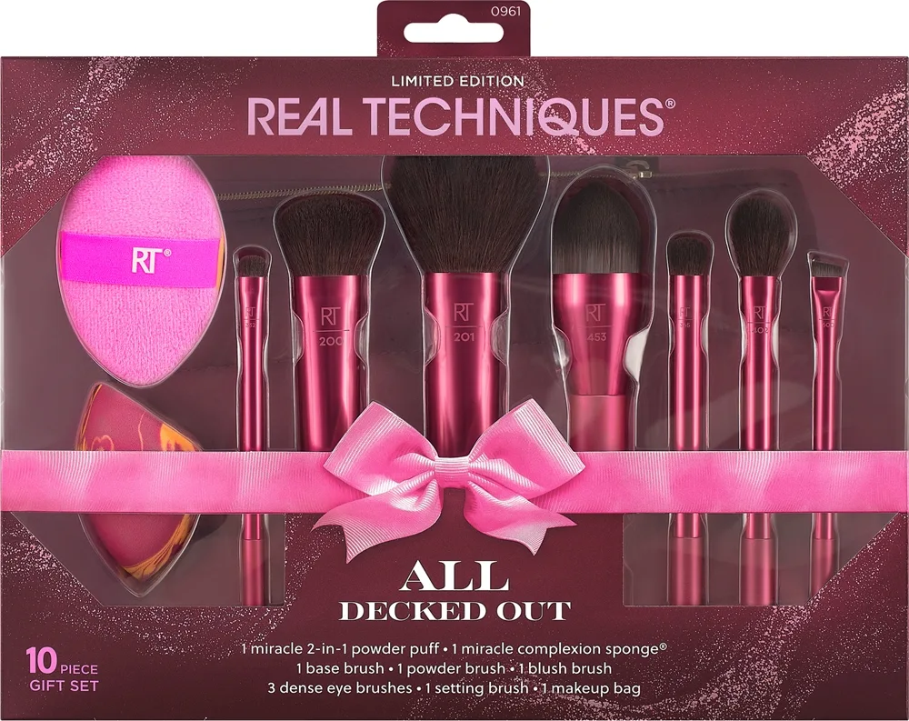 Real Techniques All Decked Out Borstuppsättning med väska