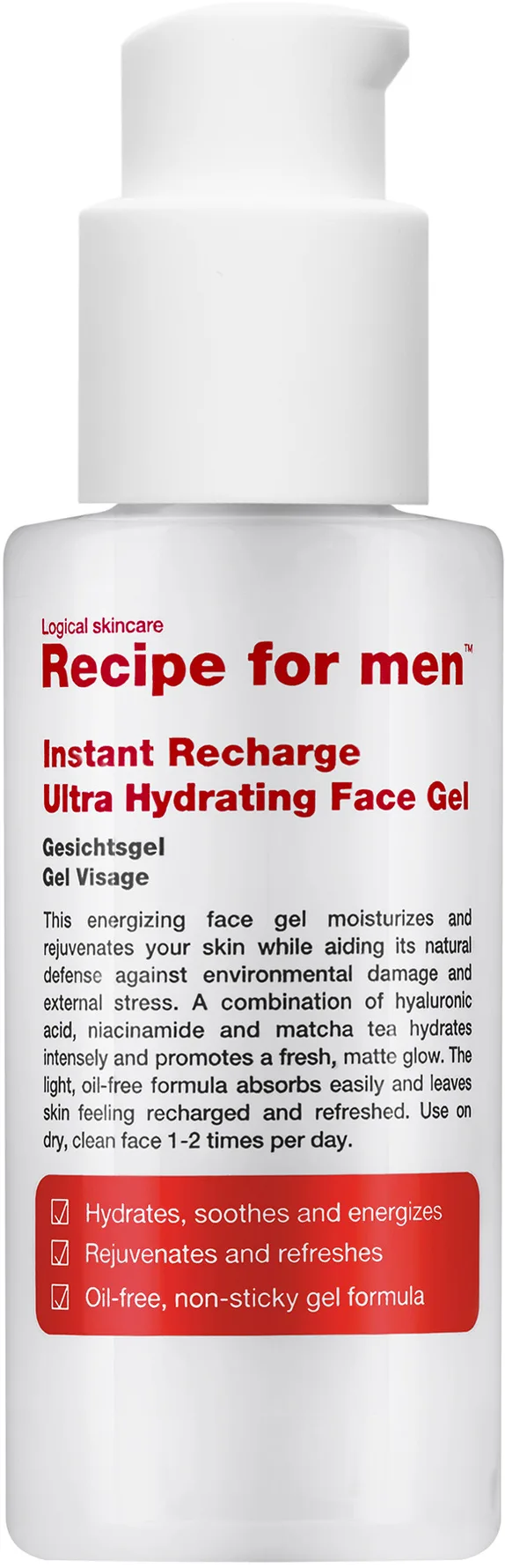 Recipe For Men Instant Recharge Ultra Hydrating Face Gel 75ml